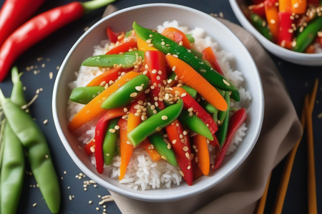 A vibrant and quick carrot ginger stir-fry, an easy Vitamin A-rich dinner recipe garnished with sesame seeds and served with rice.