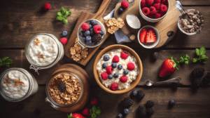 The Ultimate Guide to a 30-Gram Protein Breakfast 1 A vibrant high-protein breakfast featuring eggs, turkey bacon, Greek yogurt, and a protein smoothie