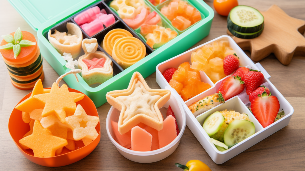 Toddler lunch ideas in a creative bento box with fun shapes.