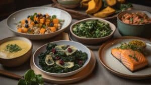 A nutritious plate of grilled salmon with vegetables, a perfect example of meals high in Vitamin A.