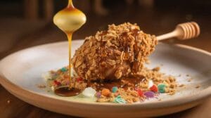 Fried Chicken Ice Cream: Epic Culinary Innovation You’ll Love 1 Fried Chicken Ice Cream – with a crispy coating, served on a rustic plate with honey drizzle and sprinkles.