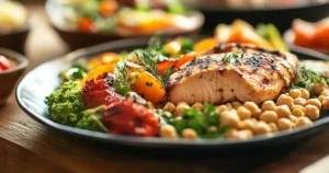 A variety of delicious High Protein Dinner Ideas, including grilled chicken, salmon, and plant-based options, served with fresh vegetables and grains