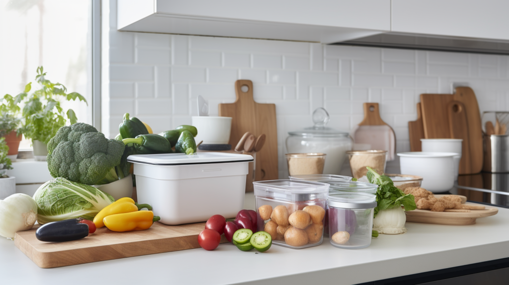 Gluten-free cooking setup with separate utensils, labeled containers, and fresh ingredients.