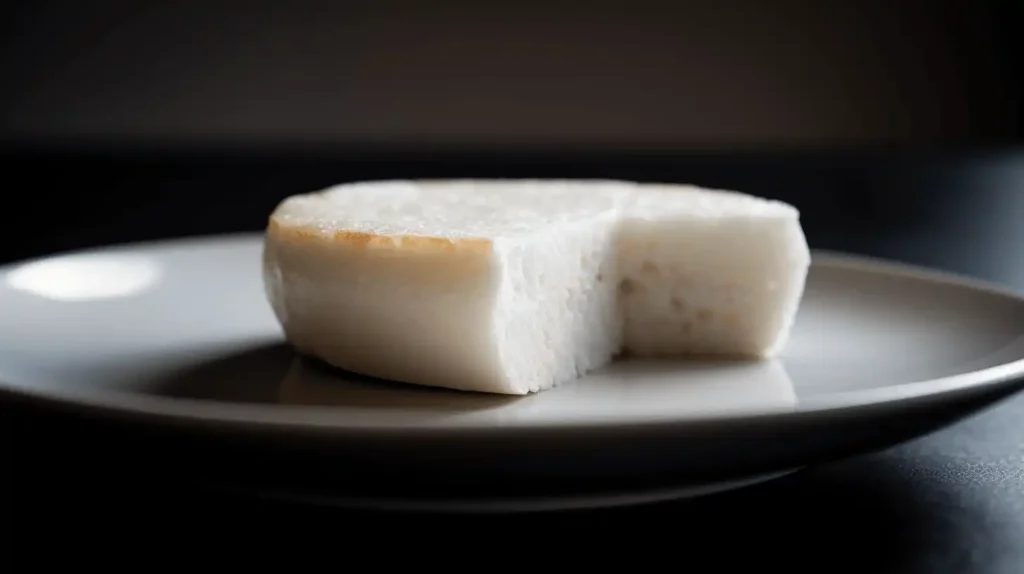 Are Rice Cakes Junk Food? Astonishing Myths and Facts Uncovered 2 A plain rice cake with a soft, airy texture, served on a white plate, raising the question: Are rice cakes junk food or a healthy snack?