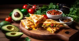 Crispy air fryer quesadilla with melted cheese and fresh ingredients.