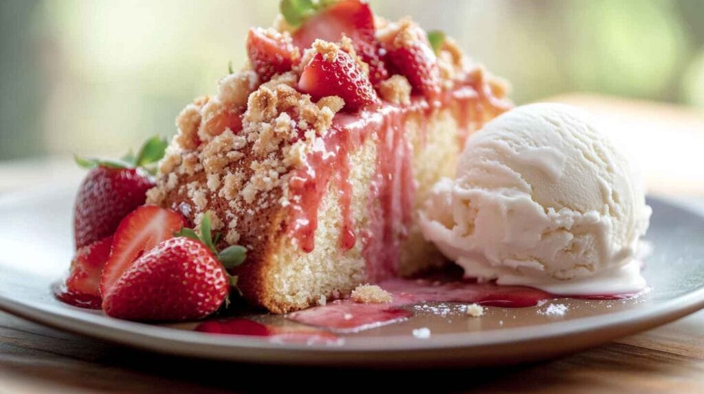 Strawberry Crunch Pound Cake: The Best Recipe You’ll Ever Try! 3 A slice of Strawberry Crunch Pound Cake with ice cream.