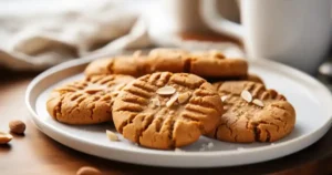 Freshly baked almond flour peanut butter cookies on a plate.