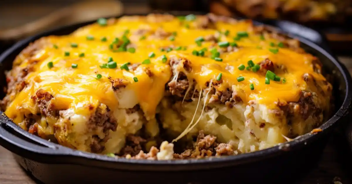 Cowboy meatloaf and potato casserole fresh out of the oven