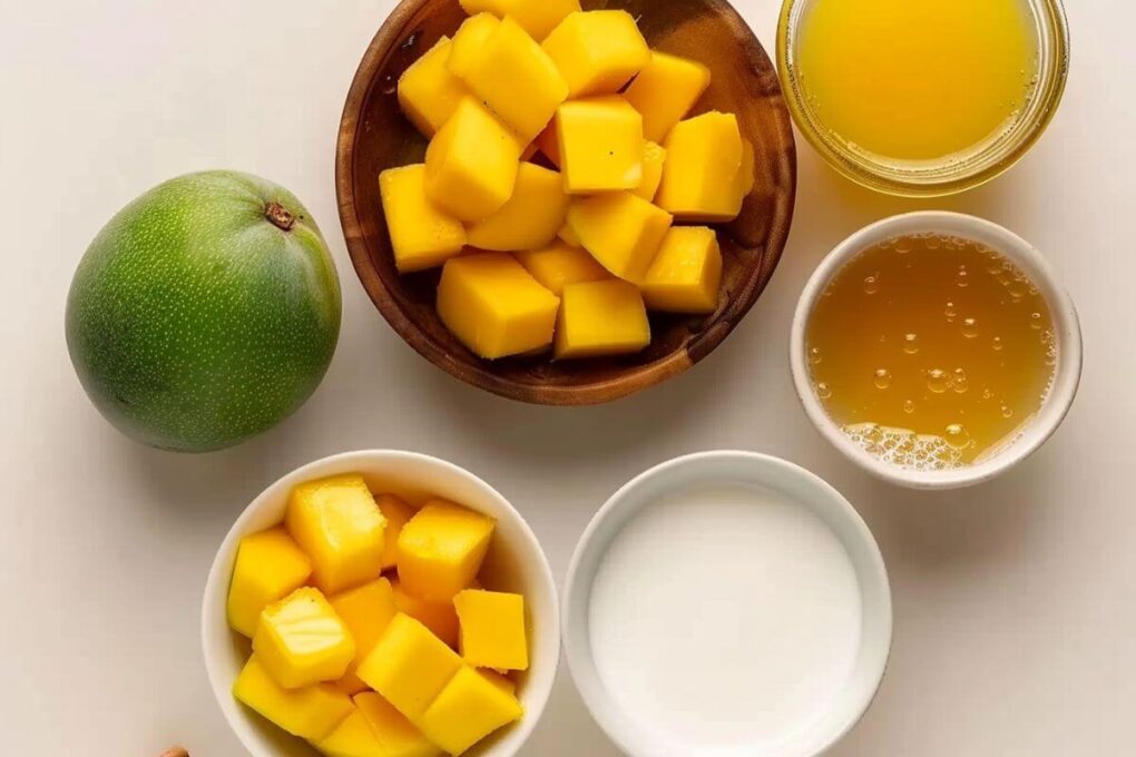 Mango Sorbet Recipe That Feels Like Summer in a Spoon 6 Ingredients for mango sorbet on a table