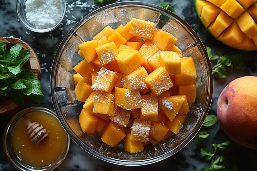 Mango Sorbet Recipe That Feels Like Summer in a Spoon 7 Blending mango sorbet in food processor
