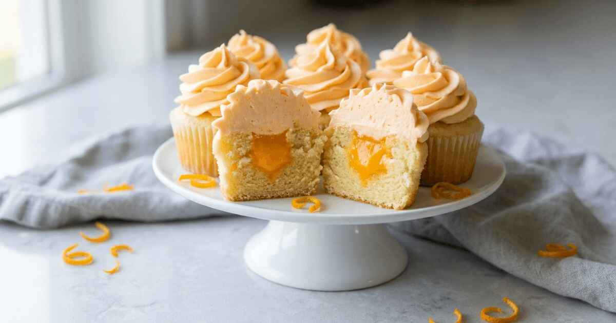 Home 10 Orange Creamsicle Cupcakes with orange filling and vanilla frosting