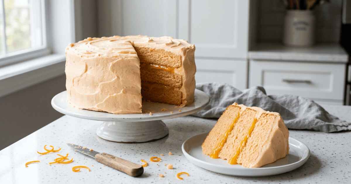 Home 10 Orange Dreamsicle Cake with creamy orange filling and frosting